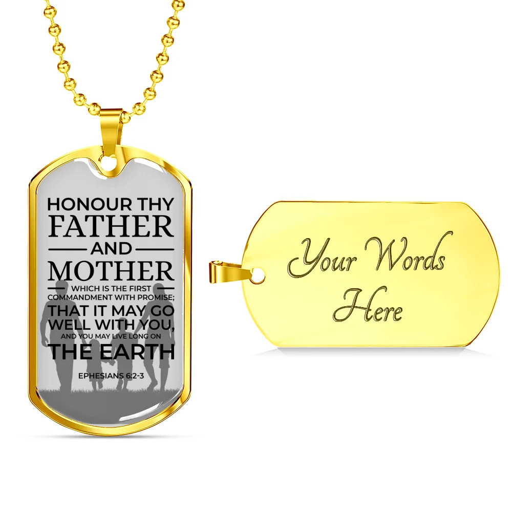 Honor Your Parents Necklace Bible Verse Dog Tag Pendant Necklace